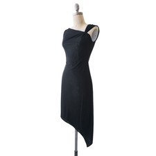 David Meister Black One Shoulder Asymmetrical Handkerchief Hem Dress Size 4 Form