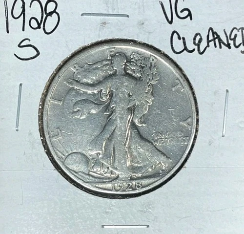 1928-S WALKING LIBERTY SILVER HALF DOLLAR ~ VG / CLEANED  ~NICE COIN ~90% SILVER