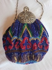 Alte Perlentasche Perlenbeutel mit schöner Metallschließe Damen um 1900