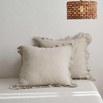 100% Linen Euro Sham Covers with Ruffle, 26X26 Inch Pillow Covers Set of 2, Euro