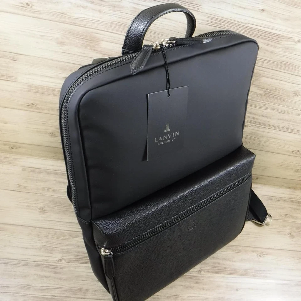 Mochila LANVIN Collection bolsa de negócios logotipo zíper cor couro preto tamanho A4 - Imagem 4 de 4