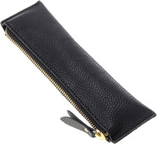 Genuine Leather Pencil Case - Zippered Pen Case Stationery Bag Zipper Pouch Penc