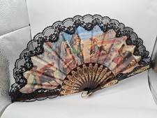 Vintage Spanish Hand Fan with Bullfighting Scene