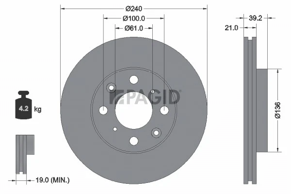 2x PAGID Disque de Frein Aéré Internement Ø240mm pour Honda Jazz II GD _ GE3 GE2 - Photo 1/1