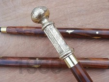 Victorian Handle Brass Wood Walking Stick Cane Antique Vintage Designer Gift