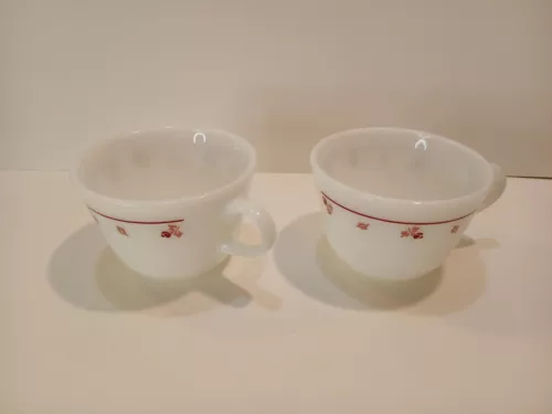 Pyrex Corning Burgundy Rose by Corning Ware 2 Cups Mugs Coffee Tea 3 3/4"