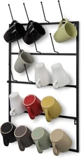 Wall Mounted Black Metal Coffee Mug Rack Cup Holder, Hanging Display Organizer