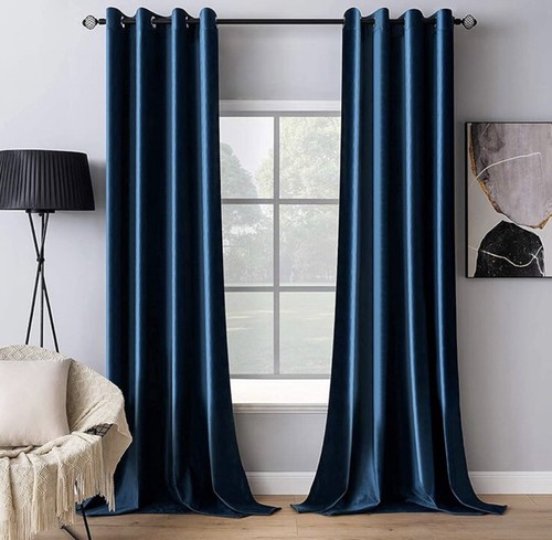 2er Set MIULEE Vorhänge Samt Pfauenblau mit Ösen 140x260