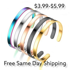 Stainless Steel Gold Plated Bangle Bracelet Resizable Unisex, Men Punk Style