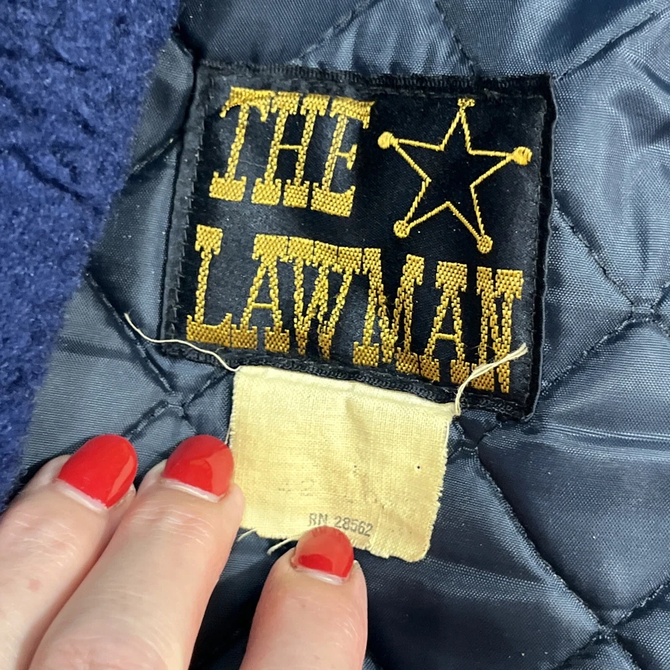 THE LAWMAN BLUE Police JACKET Fur Collar Sheriff Style Cop Policeman 42L VINTAGE - Image 2 of 4