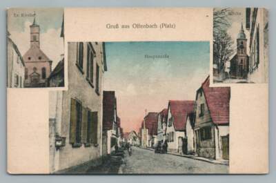 Gruss aus OFFENBACH an der Queich Pfalz Germany~Hand Colored Multiview AK 1910s