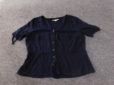 Loft top size 14 blue rayon womens button up coastal casual lightweight