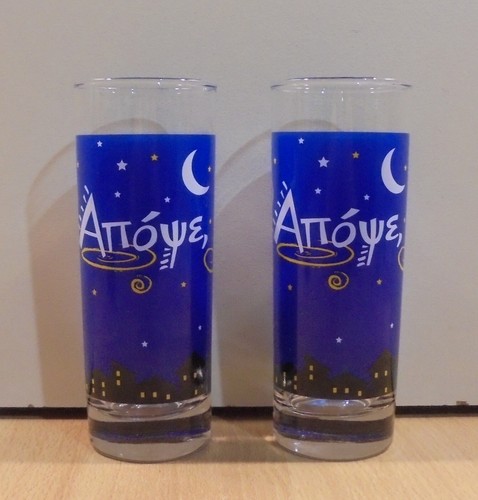GREEK OUZO 12 ADVERTISIGN SET OF TWO GLASSES