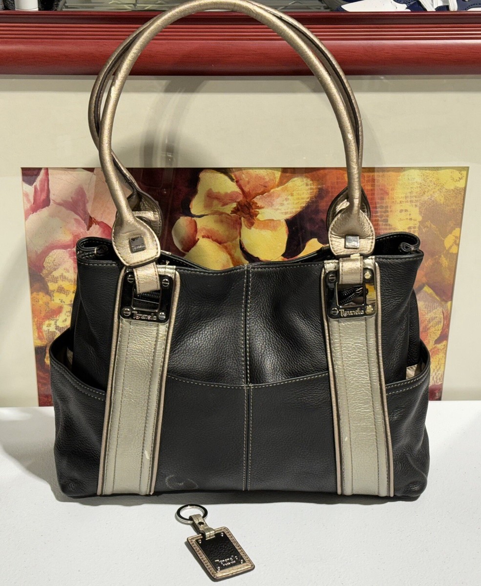 Tignanello Genuine Leather/PVC Hand/Shoulder Bag Purse Black/Beige