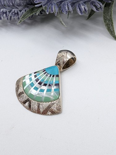 Sterlingsilber 925 Carolyn Relios Pollack Muschel Edelstein Inlay Türkisch Anhänger - Bild 7 von 8
