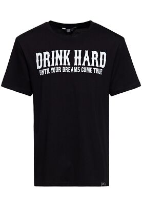 King Kerosin Herren T-Shirt Contrast Seam Drink Hard schwarz Front / Backprint