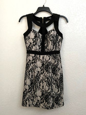XOXO  Black Lace Cream Cut out Sleeveless Cocktail Prom Party Mini Dress  3/4
