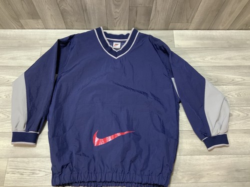Nike Pullover Youth Size 14/16 Large Windbreaker Center Swoosh Blue Navy Vtg