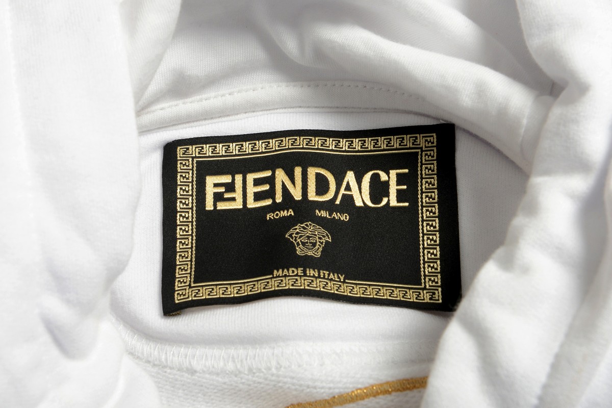 FENDACE フーディー FENDI X VERSACE Fendace Men's White&Gold Logo Sweatshirt