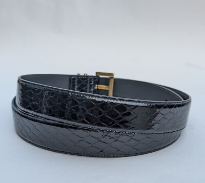 SAINT LAURENT Cassandre embellished croc-effect leather belt