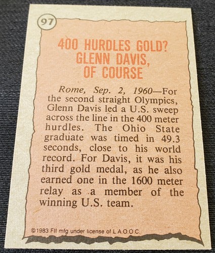 1983 Glenn Davis USA 1956 + 1960 Olympics Hurdles Gold Rome 1984 LA Card #97 - Picture 6 of 6
