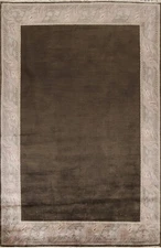 Bordered Transitional Nepalese Oriental DARK BROWN Area Rug Hand-knotted 8'x11'