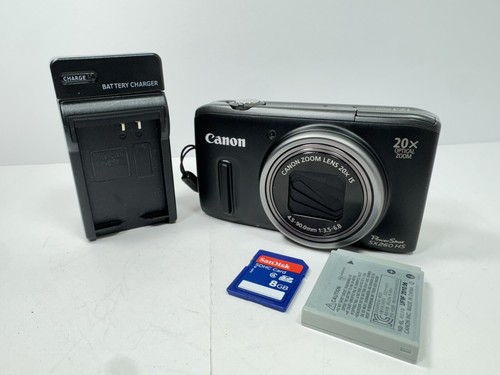 Canon PowerShot SX260 HS 12.1MP Black Digital Camera W/ SD Card - TESTED
