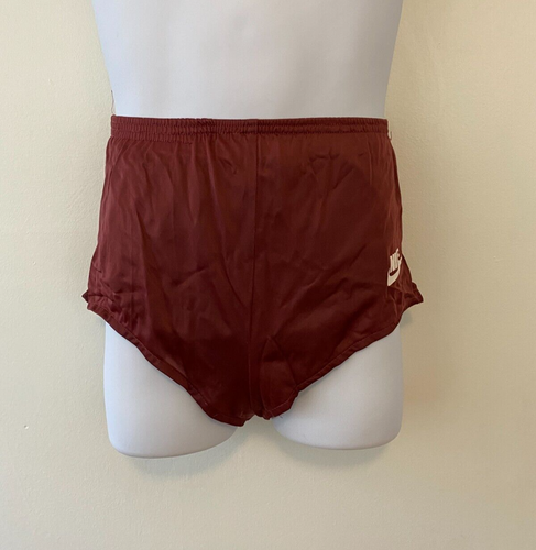 Vintage 70s 80s Nike High Cut Running Shorts Size Medium Burgundy Elastic Waist - Picture 2 of 9