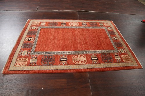 Black Friday Deal Orange Wool Hand-knotted Gabbeh Kashkoli Oriental Area Rug 5x7 - Picture 9 of 12