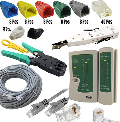 40m RJ45 Cat5e Netzwerkkabel Tester Boot Stecker Crimpen Punch Down Tool Kit