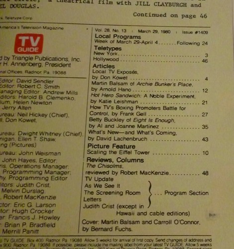 W. New England TV Guide Mar 29 1980 ARCHIE BUNKER Fuchs art O'CONNOR BALSAM - Picture 2 of 2