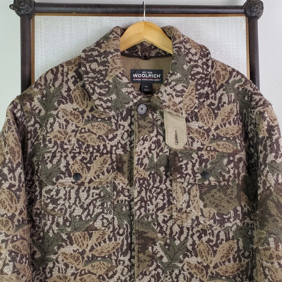 Rare WOOLRICH Size Large Mens Wool Camouflage Field Jacket Coat Button Front - Image 2 of 4