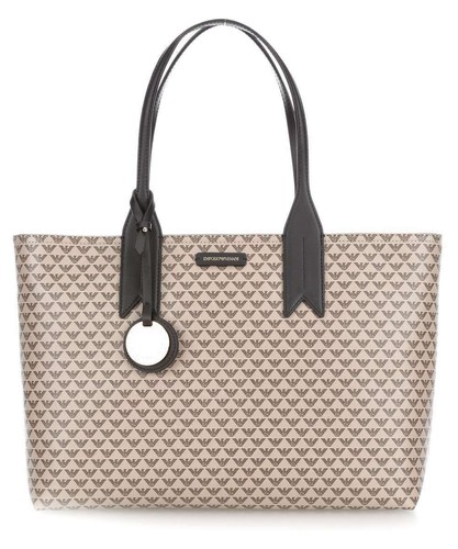 borsa donna Emporio Armani shopping cerniera zip ecru beige blu spalla  grande | eBay