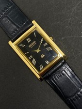 GOLD BLACK - Vintage Seiko Slim Quartz men's Wrist Watch - FREE SHIPPING 