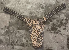 NWT VICTORIA'S SECRET PINK LEOPARD MICRO TINY LOGO SIDE STRAPS THONG PANTIES