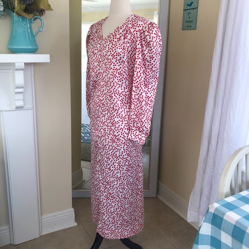 Vtg David Brown 70s Hostess Lounge Maxi Dress Red Polka Dot V-Neck Zip Size M - Picture 5 of 12