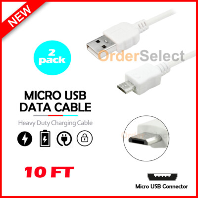 2X Micro USB 10FT Fast Rapid USB A to B Charger Data Cable Cord (U2A1-MCB-01SLV)