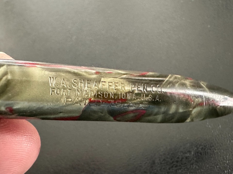 Vintage SHEAFFER'S SHEAFFER Red Veined Gray Marble Fountain Pen