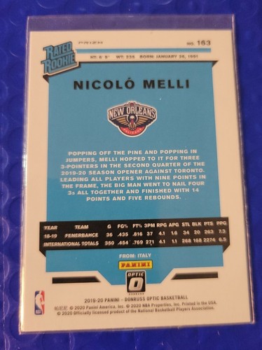 2019/20 Donruss Optic Nicolo Melli Pink Prizm /25 Rookie Card pelicans RC - Photo 2 sur 2
