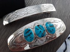 New 925 Sterling Silver Turquoise Barrette Hair Clip Set Free Shipping
