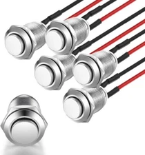 5pcs 12mm 2A 12V/24V/125V/250V AC Prewired Waterproof Push Button Momentary Stai