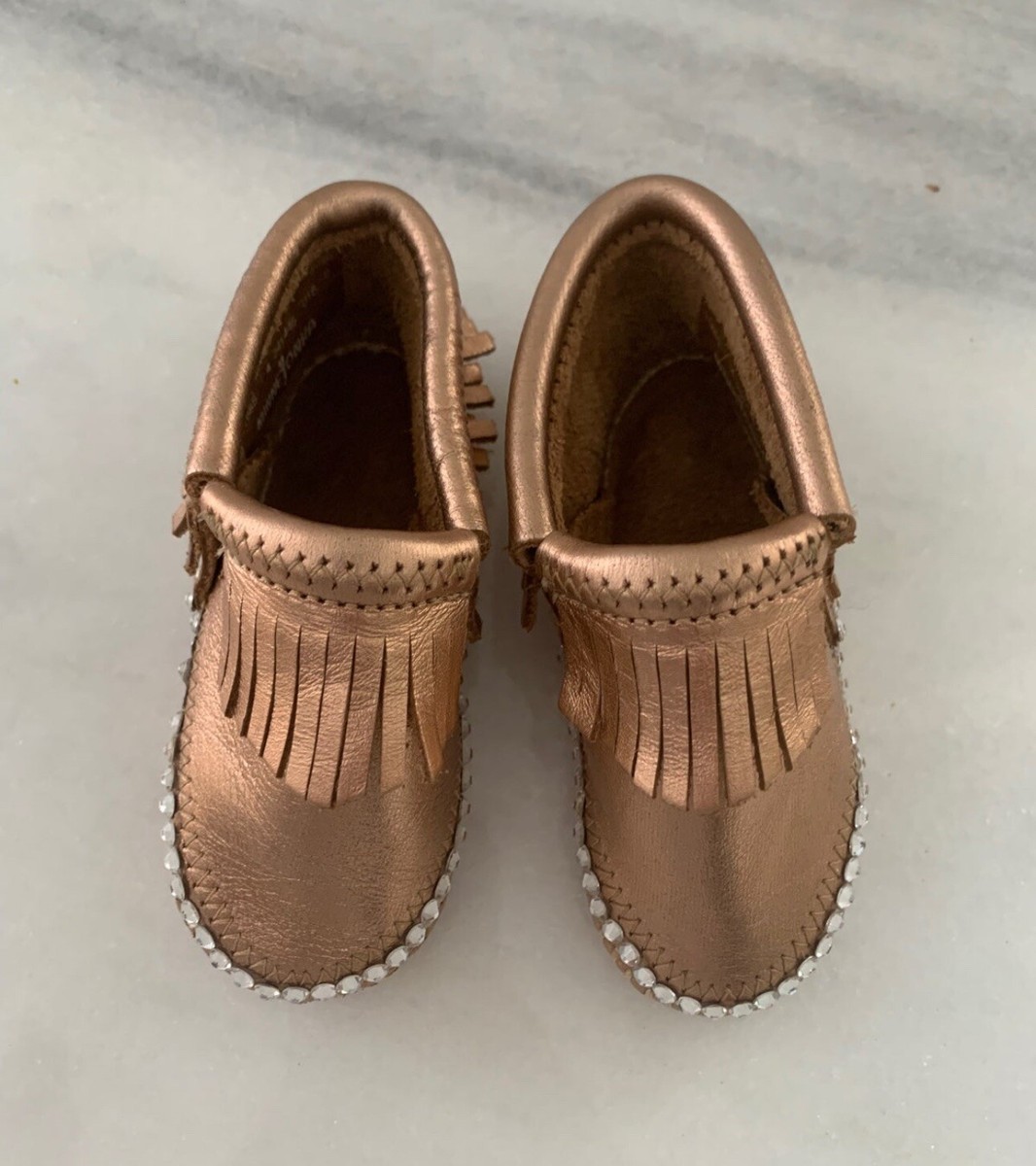 minnetonka baby moccasins rose gold