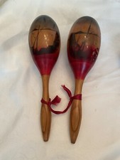 Vintage ST THOMAS Pair of Large Maracas Solid Wood Tied w/Ribbon