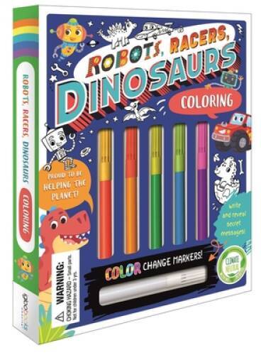 Robots, Racers, Dinosaurs Coloring Set: with Color-Changing Markers - VERY GOOD