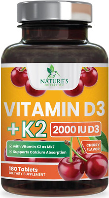 Vitamin D3 K2 2000 IU plus with K2 (MK-7) 75 Mcg - Vitamins D & K Complex Sup...