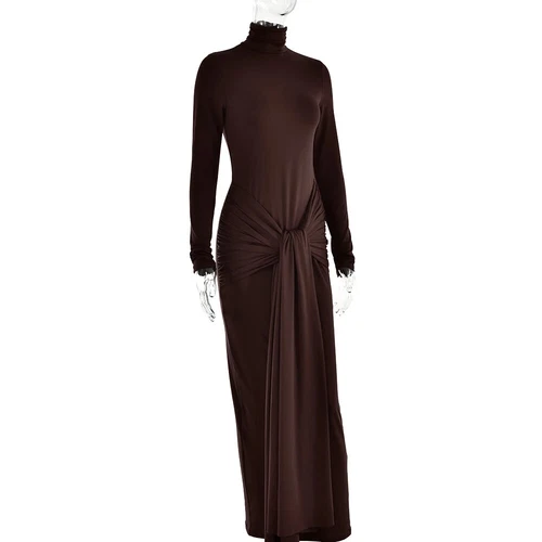 Long Sleeves Knot Sarong Maxi Slinky Jersey Dress - Picture 9 of 27