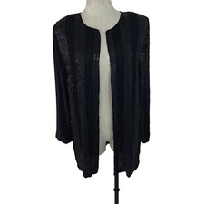 Jewel Queen Jacket Womens Size Large Vintage Black Sequin Beaded Silk
