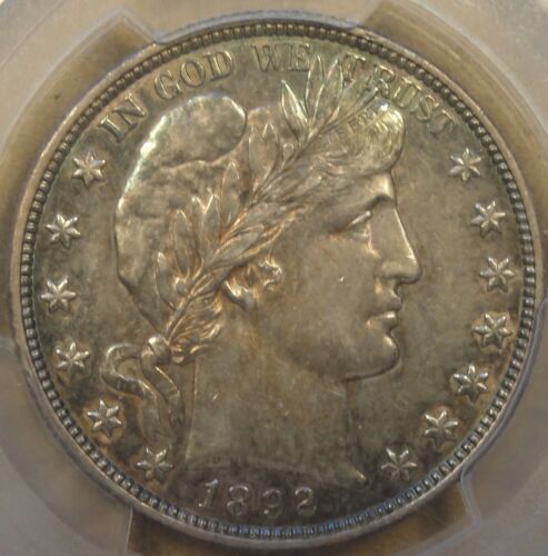 1892-O Barber Half Dollar 50c PCGS Certified AU53 Nice Toning Gun Metal Blue not