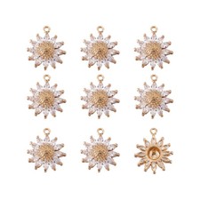 20pcs Gold Daisy Brass Micro Pave Cubic Zirconia Pendants Flower Charms 21x17mm