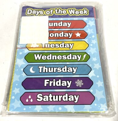 Kindergarten Classroom Educational Posters Alphabet, Colors, Days, More 16x11